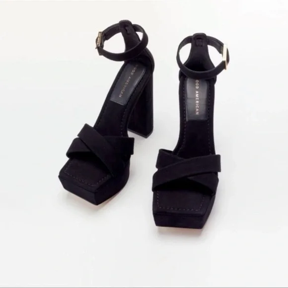 New  Good American Suede Platform Sandals Size 10 - Picture 7 of 17